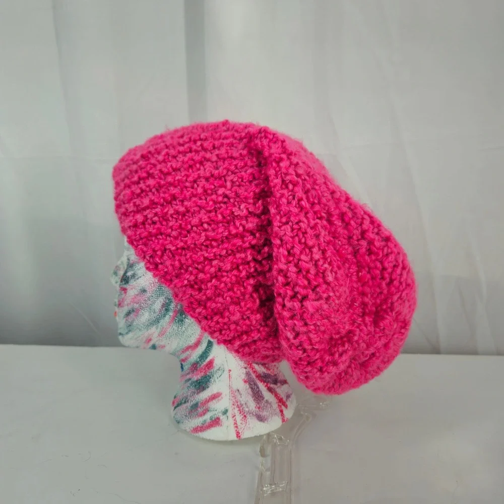Handmade Soft Chunky Knit Slouchy Beanie Hat Bright Pink Unisex ‎ Crochet